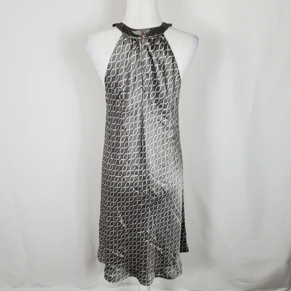 INC International Concepts Silk Gray Print Sleeveless Midi Shift Dress Womens 14 - Picture 2 of 8